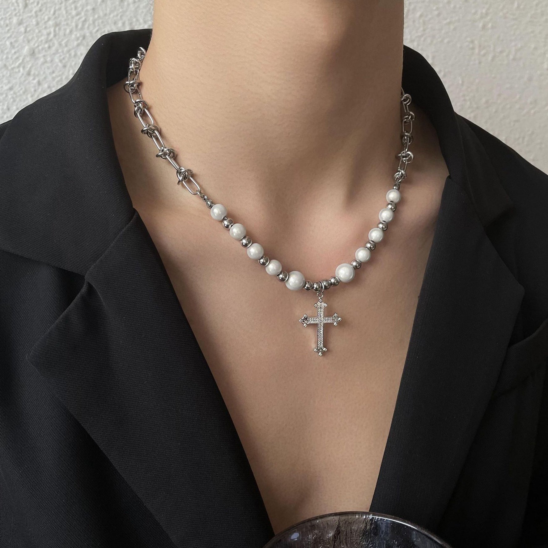 Pearl Cross Chain Necklace