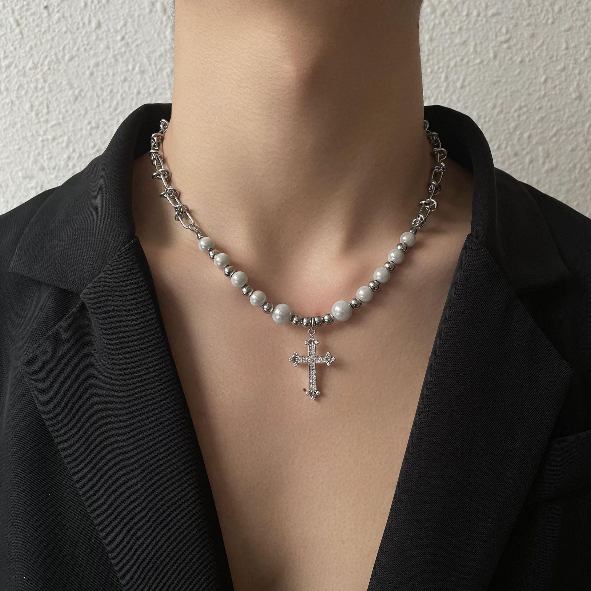 Pearl Cross Chain Necklace