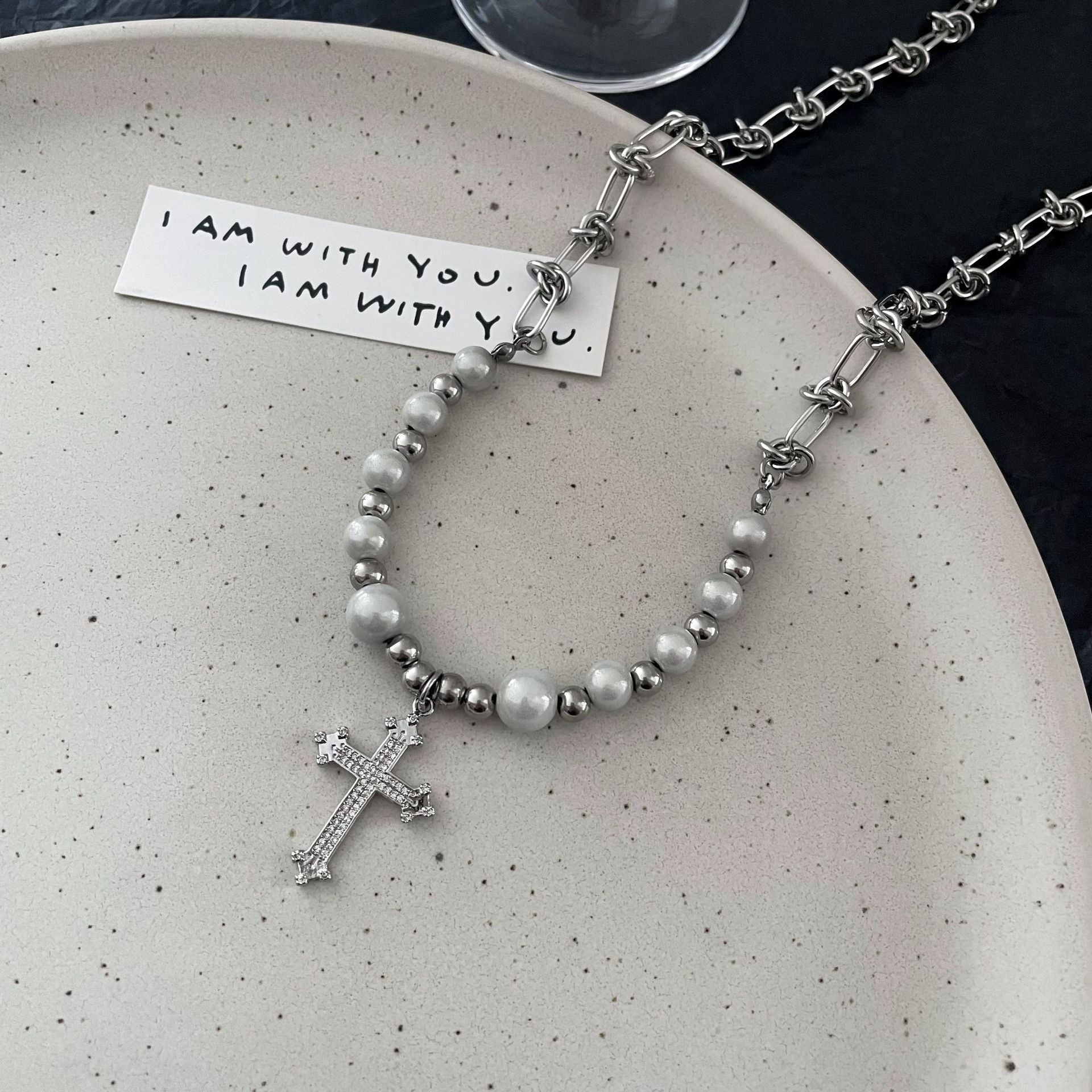 Pearl Cross Chain Necklace